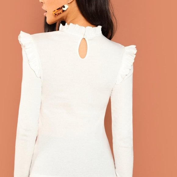 SHEIN Frill Trim Solid Tee - Picture 2 of 7